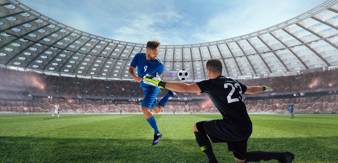 Full shot man playing football player in arena